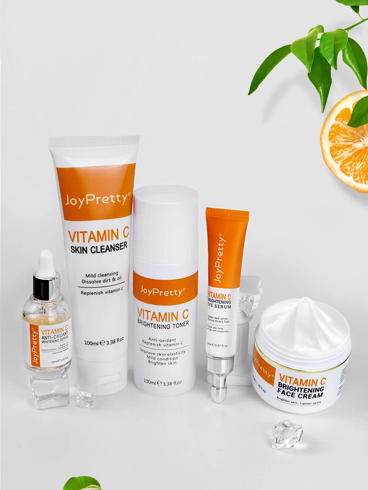 JoyPretty Vitamin C for Face Whitening Dark Spots Removal Cream Skincare Kits Eye Lightening Moisturizing Facial Serum Skin Care