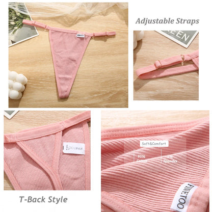 7PCS/Set Cotton Panties For Women Sexy Low Rise G-String Thongs Adjustable Straps T-Back Soft Underwear Female Lingerie S-XL