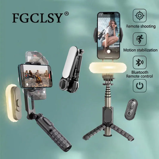 FGCLSY Gimbal Stabilizer Selfie Stick Tripod For iPhone Android Mobile Led Light Cell Holder Stand Smartphone Cellphone Camera