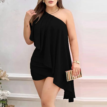 Sexy Womens One Shoulder Sleeveless Ruched Asymmetrical Party Cocktail  Mini Dress Elegant Women'S Dresses For Party 2024 New