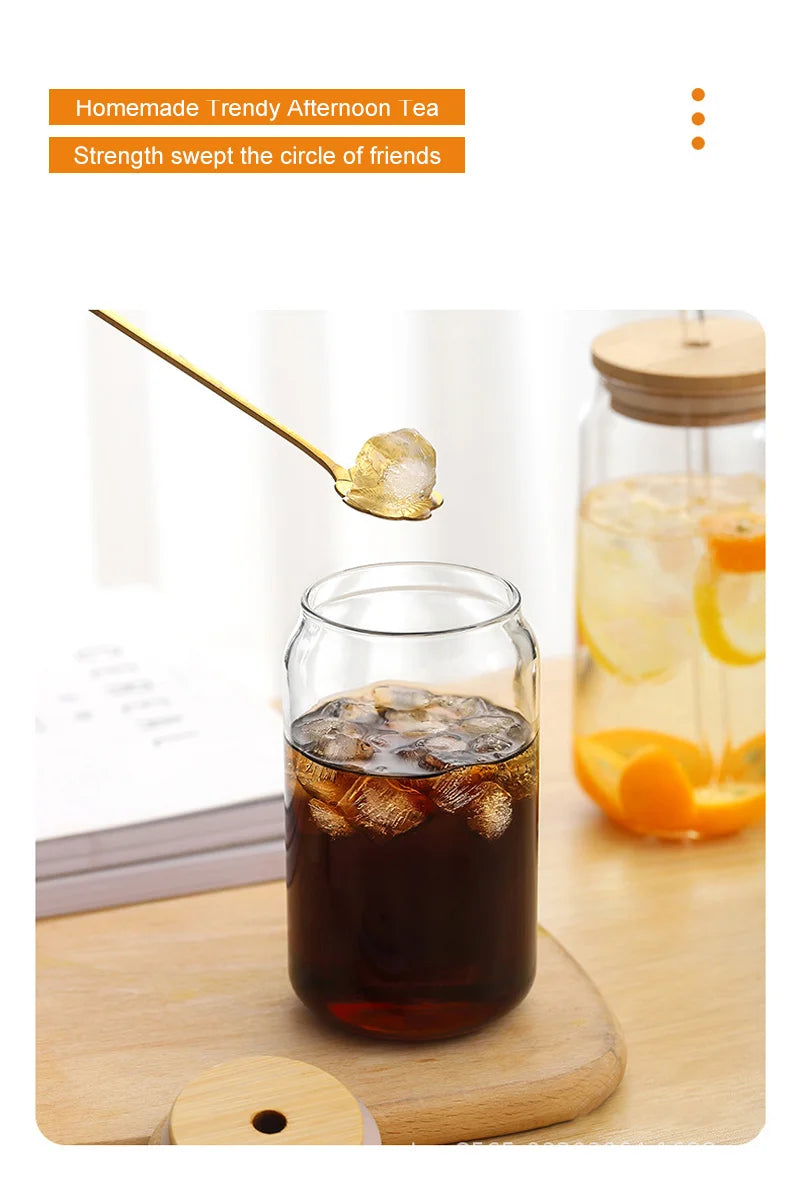 550ml/400ml Glass Cup With Lid and Straw Transparent Bubble Tea Cup Juice Glass Beer Can Milk Mocha Cups Breakfast Mug Drinkware