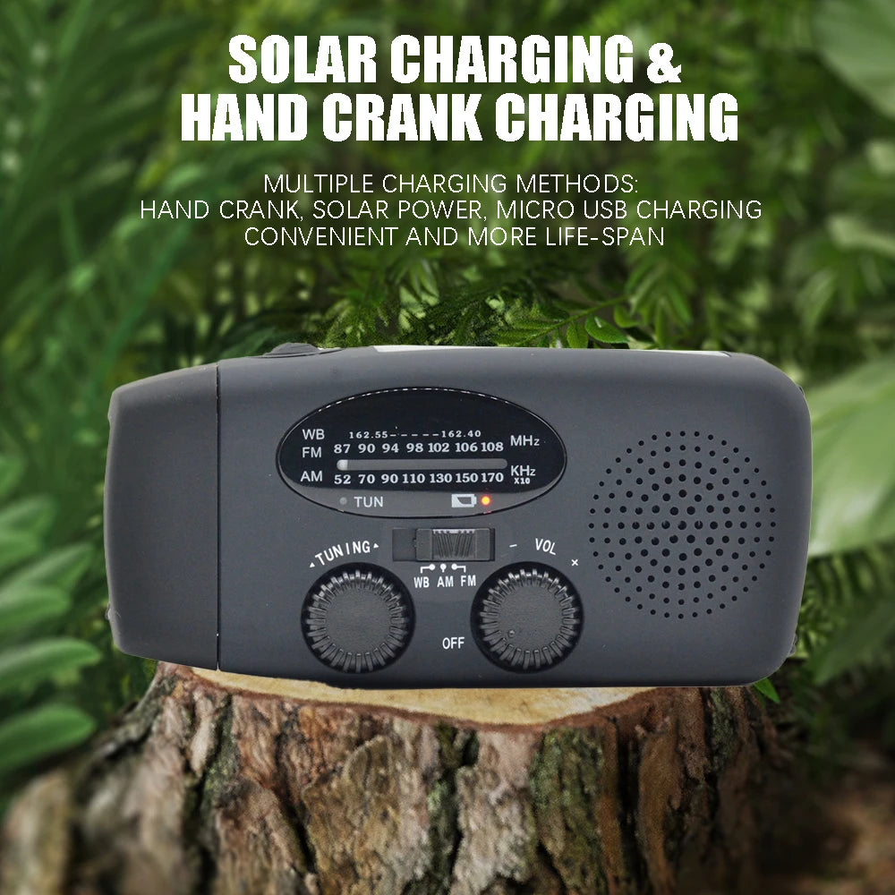 2000 mAh Emergency Radio with LED Lights Radio USB Solar Charging Light Outdoor Travel Portable Rechargeable FM/AM Radio