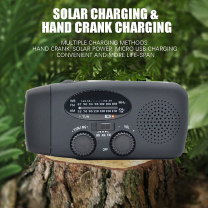 2000 mAh Emergency Radio with LED Lights Radio USB Solar Charging Light Outdoor Travel Portable Rechargeable FM/AM Radio