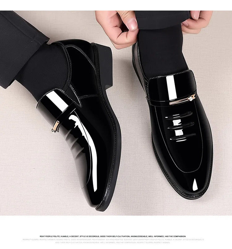 Patent Leather Shoes for Men Business Shoes Casual Point Toe Slip on Loafers for Men Luxury Party Wedding Plus Size Shoes2023