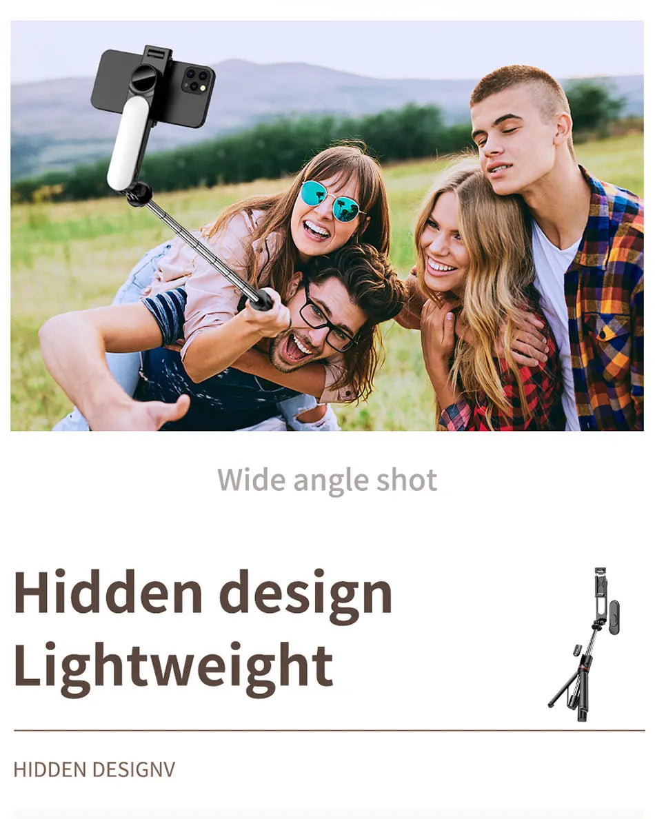 Selfie Stick Tripod with 3 Colors Fill Light Foldable Tripod with Bluetooth Wireless Remote for Xiaomi iPhone Samsung Smartphone