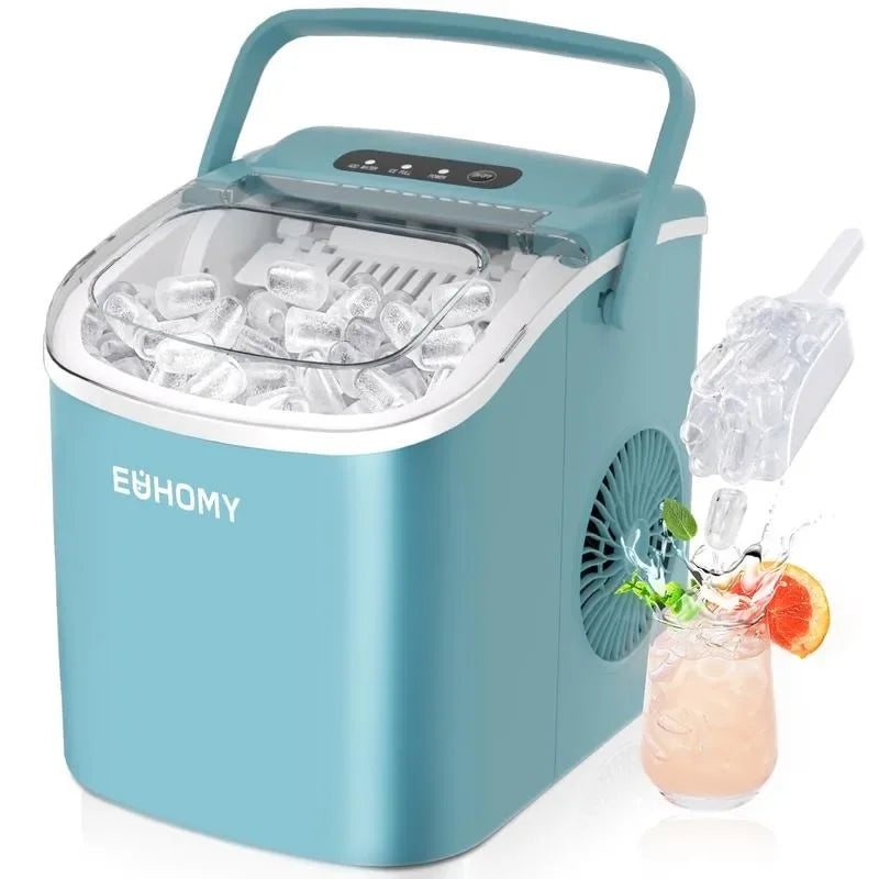 EUHOMY Ice Maker Countertop , 26lbs in 24Hrs, 9 Ice Cubes Ready in 6 Mins, Auto-Cleaning Portable Ice Maker with Basket Scoop