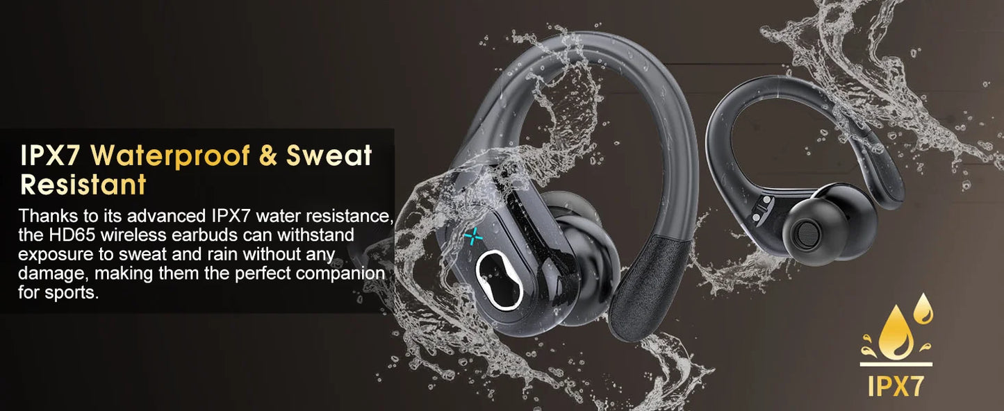 TWS Sports Earbuds Bluetooth 5.4 HIFI Bass Wireless Headphones LED Touch Hands-free Earphone Noise Cancelling Waterproof Headset