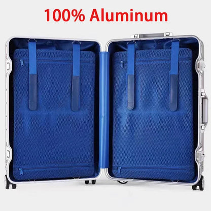 Suitcase 100% Aluminum Magnesium Alloy Rolling Luggage Password Trolley Case 20 26 30 Inch Metal Business Carry on Travel Bags