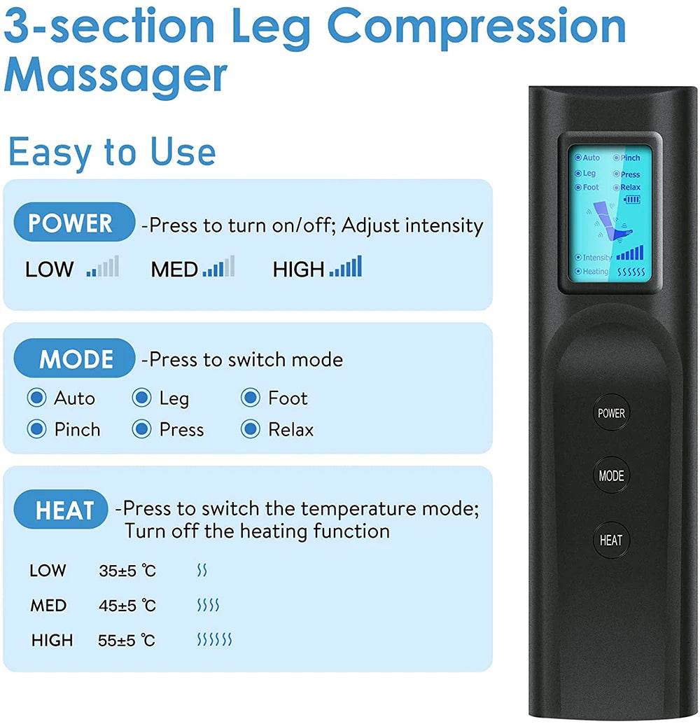 Electric Leg Muscle Relaxer 6 modes Air Compression Recovery Boot Lymph Release Relieve Foot Fatigue Heating Leg Massager - MarvelouStoree