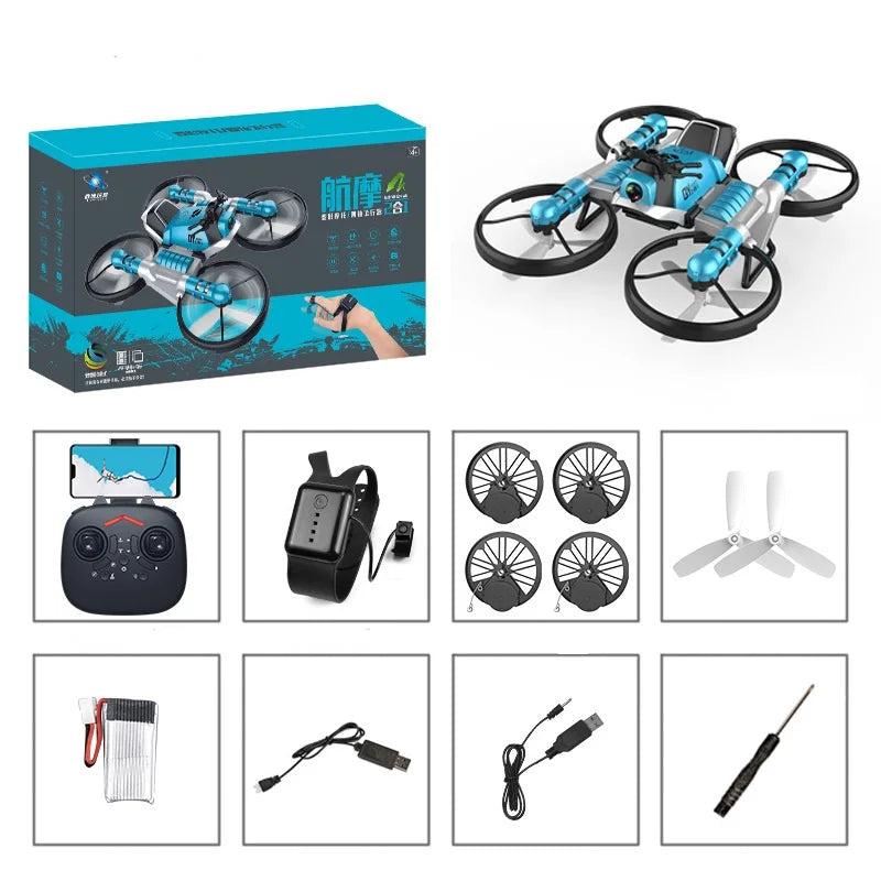 New 2 In1 Foldable RC Drone Motorcycle HD Camera Hand Gesture Helicopter DjiFlying Bike Outdoor Indoor Boy Age 7-12 Gift Box Toy