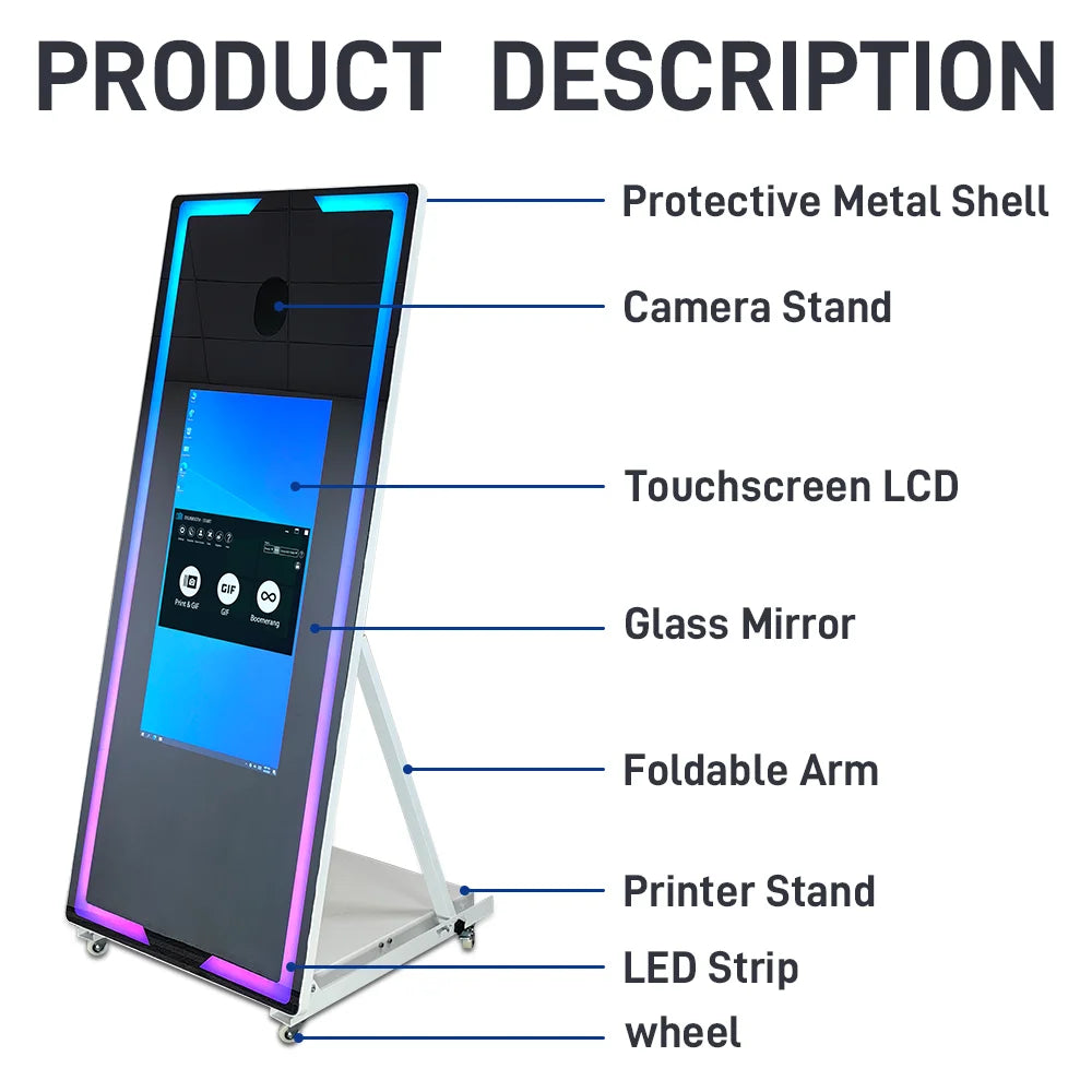 40 65in Touch Screen Magic Mirror Photo Booth Machine With mini PCPortable Selfie Mirror Photo Booth Kiosk For Parties Events