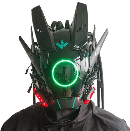 JAUPTO Cyberpunk mask  round lights with woven masks role-playing Halloween suitable for party music festival accessories