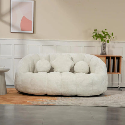 Bean Bag Sofa, Comfy Loveseat Couch for Adults, Small Lazy Sofa with 3 Pillows & High Backrest, Fluffy Cozy Bean Bag Chair Couch