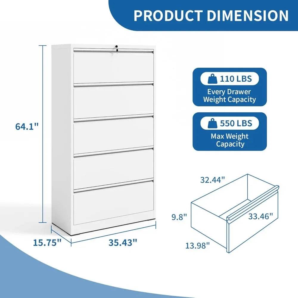 5 Drawer Lateral File Cabinet with Lock, File Cabinets for Home Office Legal/Letter A4 Size, File Cabinet with 5 Drawer Cabinet - MarvelouStoree