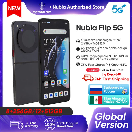 Nubia Flip 5G Global Version Foldable Design Smartphone Android 6.9" 120Hz OLED Folded Screen 50MP AI Dual Camera 33W Charging