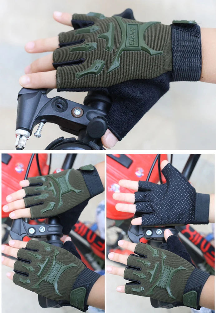 1Pair Kids Tactical Fingerless Gloves Army Military Camo Anti-Skid Mittens Half Finger Boys Girls Children Outdoor Sport Cycling