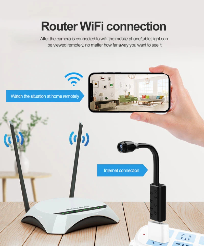 WiFi Mini Cameras Smart Home With Night Vision USB Joint SD Card Cloud Storage Portable Remote Alarm Security Protection