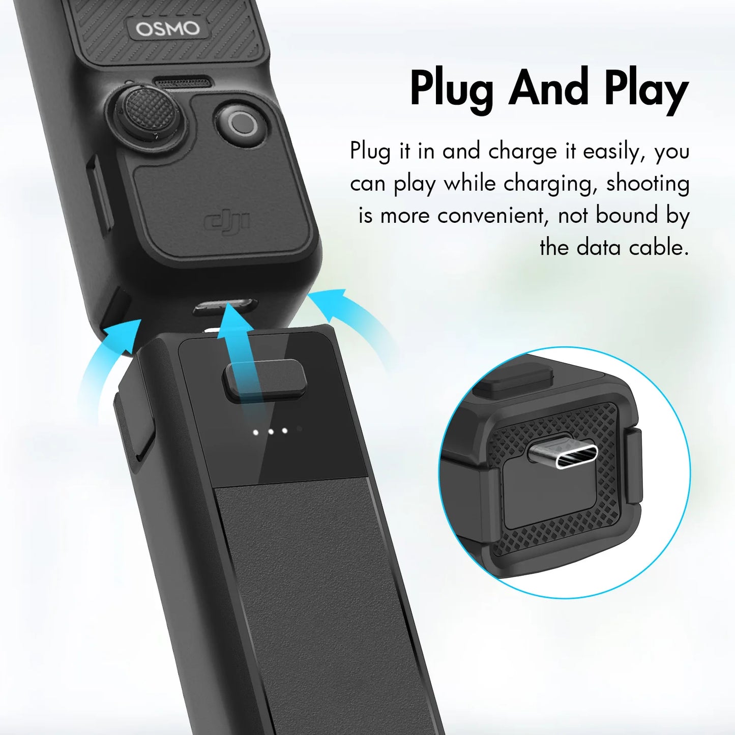 DJI Osmo Pocket 3 Battery Handheld 2800mAh Power Bank Hand Grip for Osmo Pocket 3 Camera with Type-C Cable