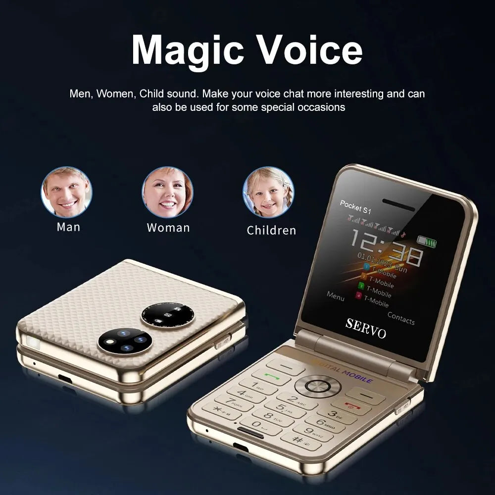 SERVO Pocket S1 New Style Flip Mobile Phone 4 SIM Cards 2G GSM 2.4'' Screen Torch Auto Call Record Magic Voice Fold Phone Gifts