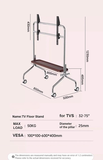 Floor Stand TV Support Shelf Removable With Wheels 32-75 Inches TV Cart TV Shelf Mute Wheels up to 110lbs Max VESA 600x400mm