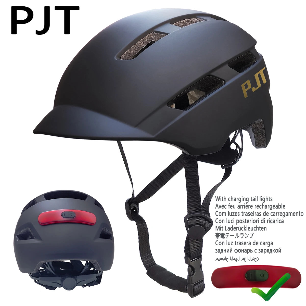 PJT New Cycling Helmet In-Mold Mountain Road USB Rechargeable Tail light Bicycle Bike Helmet Sports Safe Hat MTB Cycling Helmet