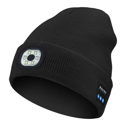 Bluetooth LED Light Woolen Hat Removable Rechargeable Music Warm Beanie With Button Battery Warning Light