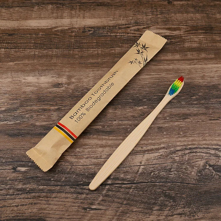 10pcs Bamboo Toothbrushes Colorful Toothbrush Resuable Portable Adult Wooden Soft Tooth Brush For Home Travel Hotel