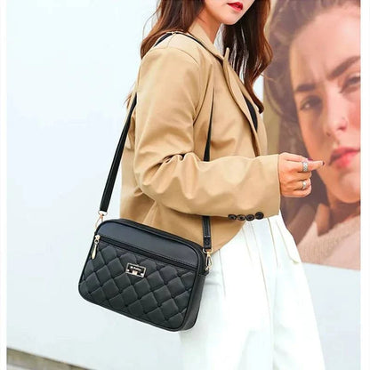 2024 Women's One Shoulder Small Square Handbag New Cross Border Foreign Trade Lingge PU Crossbody Versatile Small Messenger Bag