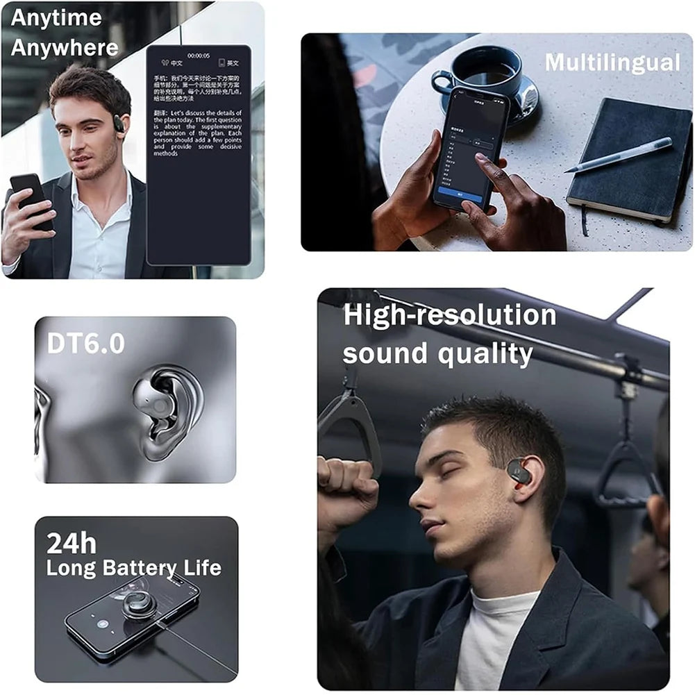 Simultaneous Interpretation Earphone Supports 114 Languages Wireless Open-Ear Headphones Bluetooth-Compatible 5.0 for Travelers