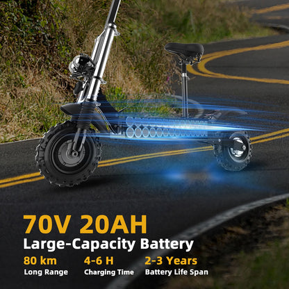 6000W Dual Motor Powerful Electric Scooter 85KM/H Max Speed Folding Electric Scooter 72V 20AH Large-Capacity Battery for Adults