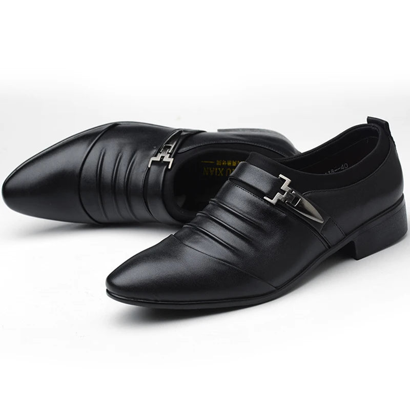 Classic Men Dress Shoes Slip on PU Leather Shoes for Men Plus Size Point Toe Business Casual Men Formal Shoes for Wedding