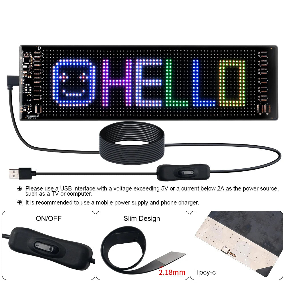 Marveloustoree smart Scrolling Advertising LED Car Sign USB RGB Custom Animation Programmable Text Pattern App Control Bluetooth Logo Light Display