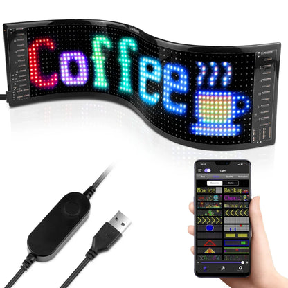 Marveloustoree Scrolling Advertising LED Sign USB 5V Bluetooth App Control Logo Light Custom Text Pattern Animation Programmable Display Car