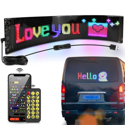 Marveloustoree Scrolling Advertising LED Sign USB 5V Bluetooth App Control Logo Light Custom Text Pattern Animation Programmable Display Car