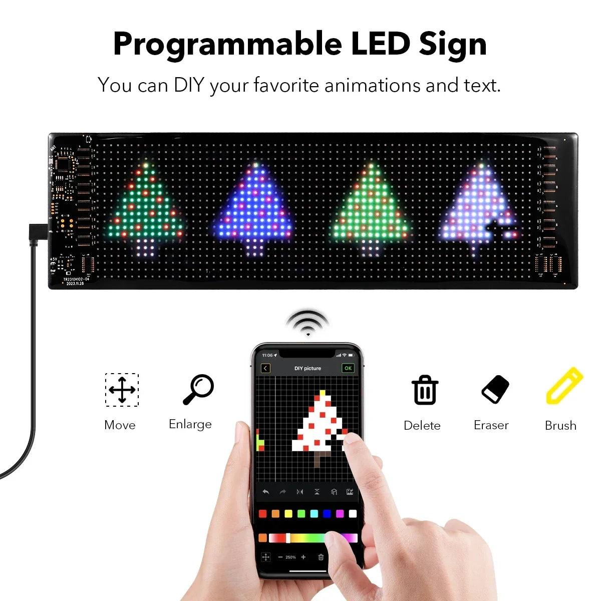 Marveloustoree Scrolling Advertising LED Sign USB 5V Bluetooth App Control Logo Light Custom Text Pattern Animation Programmable Display Car