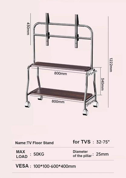 Floor Stand TV Support Shelf Removable With Wheels 32-75 Inches TV Cart TV Shelf Mute Wheels up to 110lbs Max VESA 600x400mm