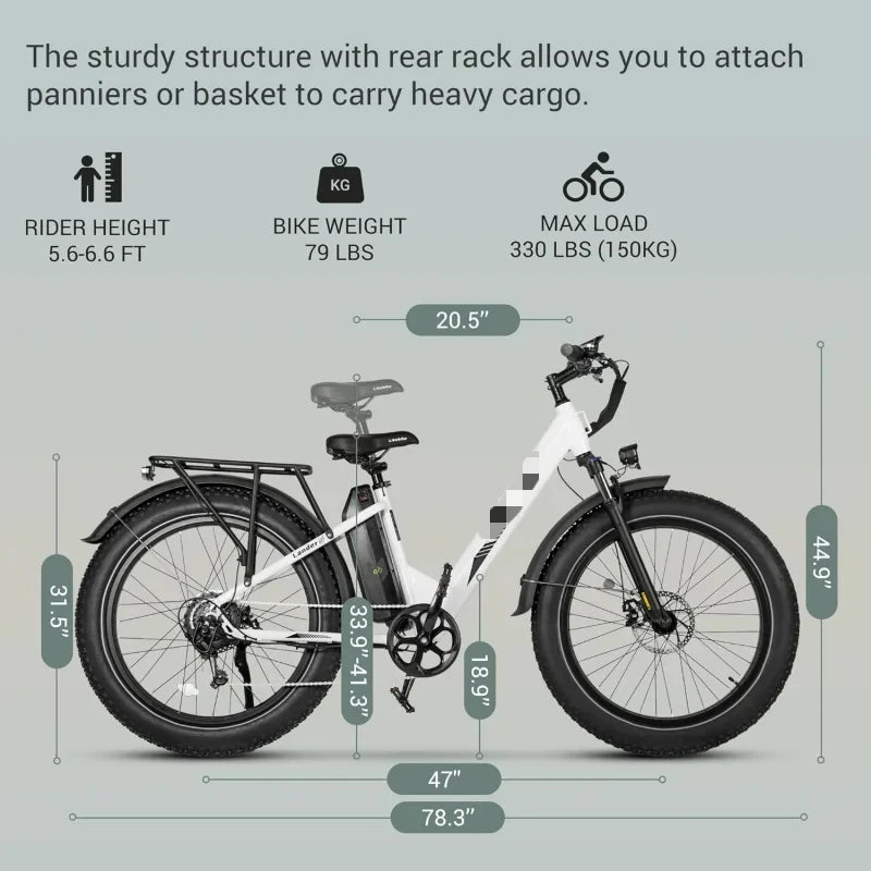 ALander S Adults.2849 Certified.26 Inch Fat Tire Mountain Ebike Step Through E-bike with 720W Motor.Speed