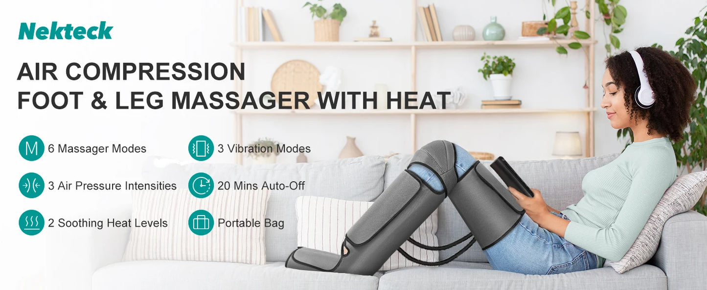 Nekteck Foot Air Pressure Leg Massager Promotes Blood Circulation Muscle Relaxation Shiatsu Airbag Calf Thigh Body Massager