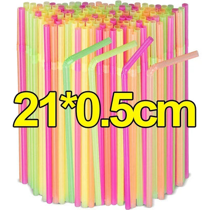 100/1000Pcs Colorful Drinking Plastic Straws Flexible Milk Bubble Tea Disposable Straw Wedding Party Kitchen Bar Drinks Supplies