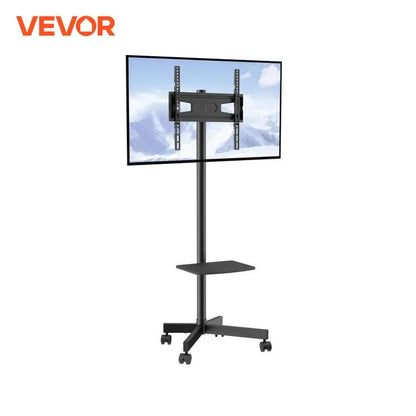 VEVOR Mobile TV Stand Height Adjustable TV Stand with Wheels Double Tray for Audio-Visual Devices Rolling TV Stand for Bedroom