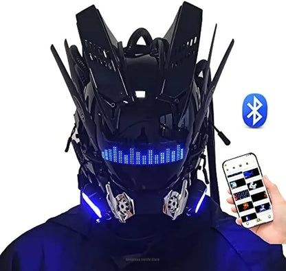 JAUPTO Punk Mask Cosplay for Men,Bluetooth APP Techwear mask, Halloween Cosplay Costume Accessory with LED Lamp, Futuristic Mask