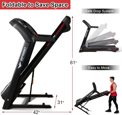 Folding Treadmill with Auto Incline 15%, 3.5HP, 350 Lb Capacity, 11 MPH, 50" x 19" Ultra Large Running Area, Heart Rate Monitor