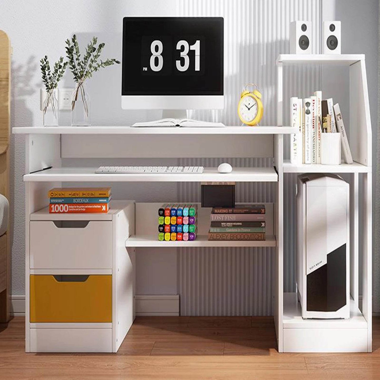 Room Desk Study White Multipurpose Home Office Computer Writing Desk Furniture Table Desks Reading Gaming Desktop Bedroom Wood - MarvelouStoree