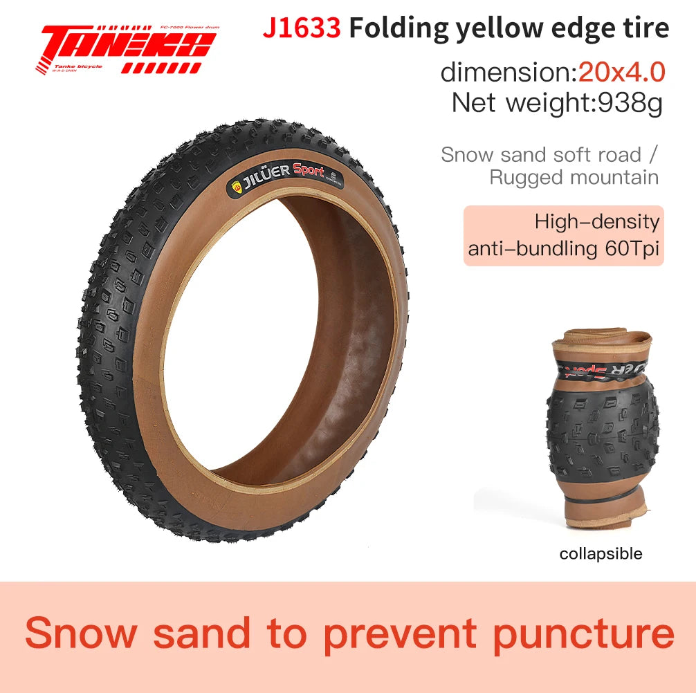 TANKE Anti Puncture Snow Beach Bicycle Tire Outdoor Biking MTB Bicycle Anti-Slip Fat Tire 20X4.0 26X4.0 Puncture Resistant Tire