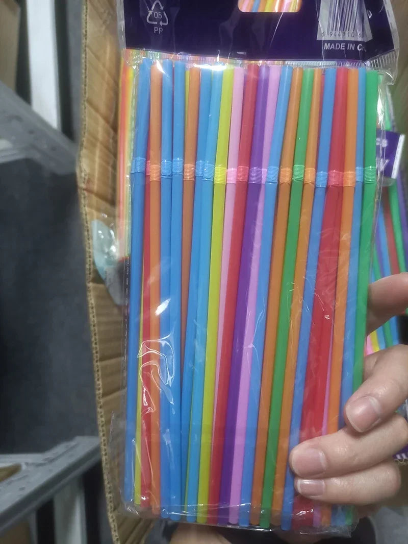 100-500Pcs Plastic Straws Multicolor Disposable Drink Straw For Home Kitchen Bar Party Beverage Cocktail Drinking Accessories