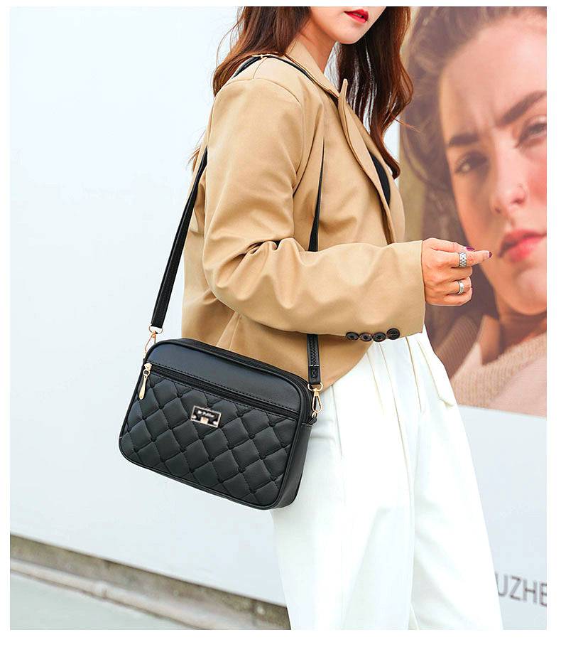 2024 Women's One Shoulder Small Square Handbag New Cross Border Foreign Trade Lingge PU Crossbody Versatile Small Messenger Bag