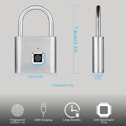 KERUI Keyless USB Charging Fingerprint Lock Smart Padlock Waterproof Door Lock 0.2sec Unlock Portable Anti-theft Padlock Zinc