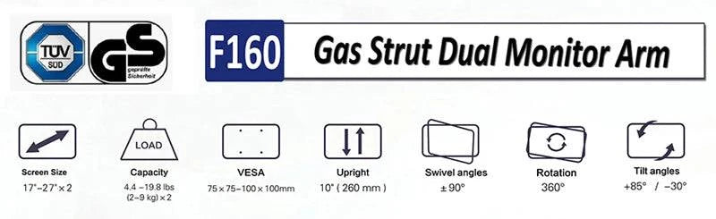 NB NEW F160 gas spring 17"-27"30" Dual Monitor Holder Arm desktop 360 rotate computer holder 2-9KG Monitor bracket USB3.0 port