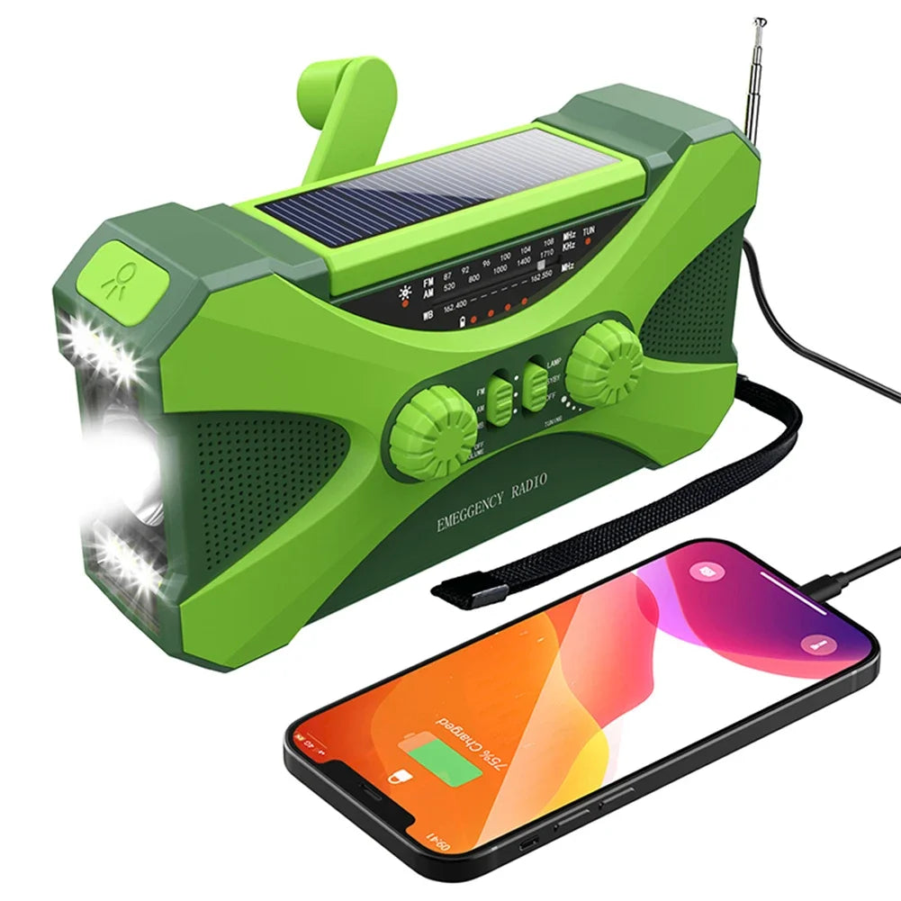 Solar Emergency Radio 10000mAh Hand Crank Portable AM/FM/NOAA SOS Radio with Flashlight&Reading Lamp Cell Phone Charger Radio