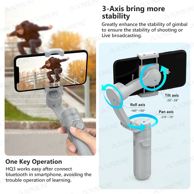 Handheld 3-Axis Gimbal Stabilizer for Smartphone Cellphone, Video Record Vlog Stabilizer for iPhone Xiaomi Huawei Samsung Mobile